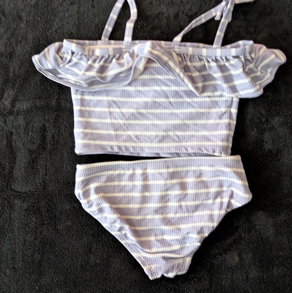 Hanna Andersson Girls Ruffle Lavender Purple Stripe 2 Piece Swim Bathing Suit - Picture 8 of 10